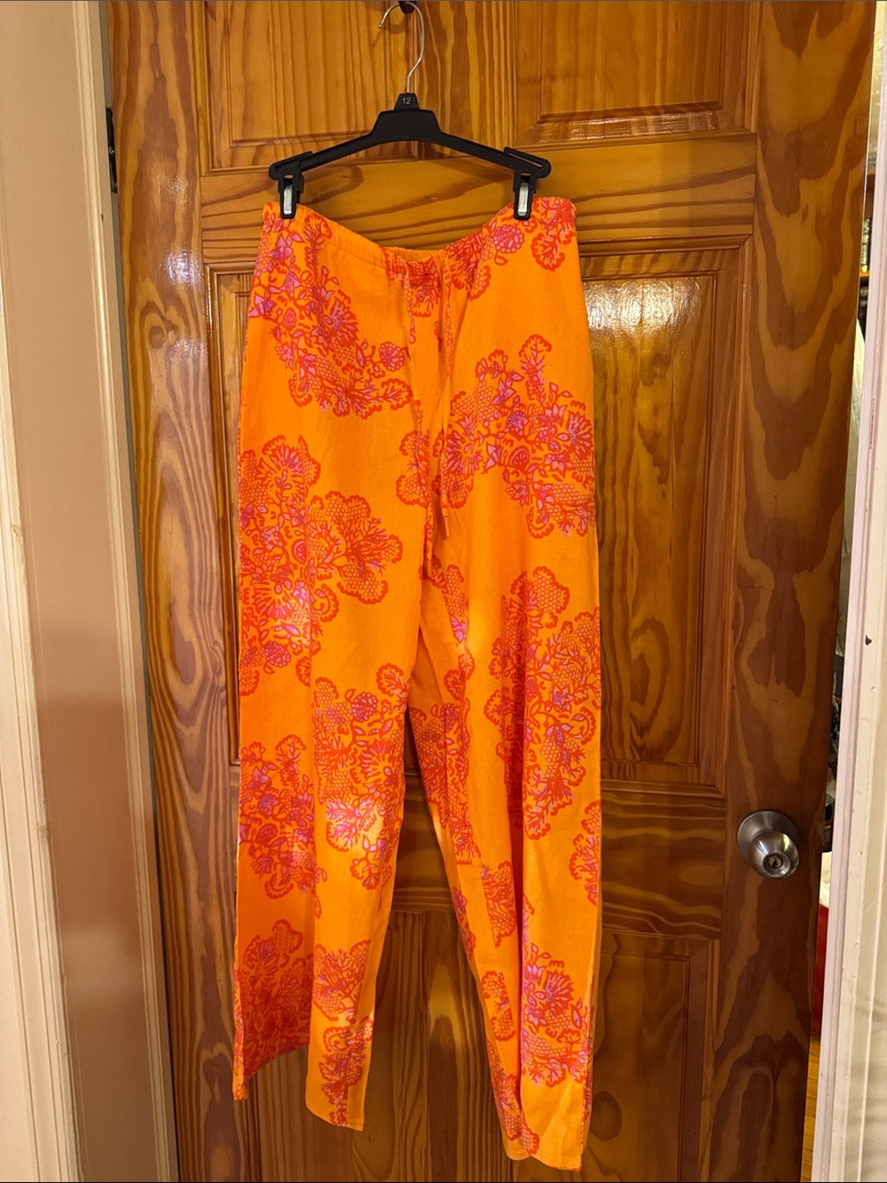 Bright Orange Wide-Leg Floral Print Pants